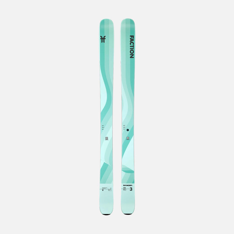 Topsheet of turquise Dancer 3 Freeride and all-mountain ski