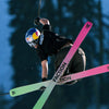 Faction freestyle skier walking wearing Faction t-shirt