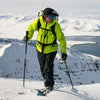 Skier touring with black Faction Skis Agent telescopic poles